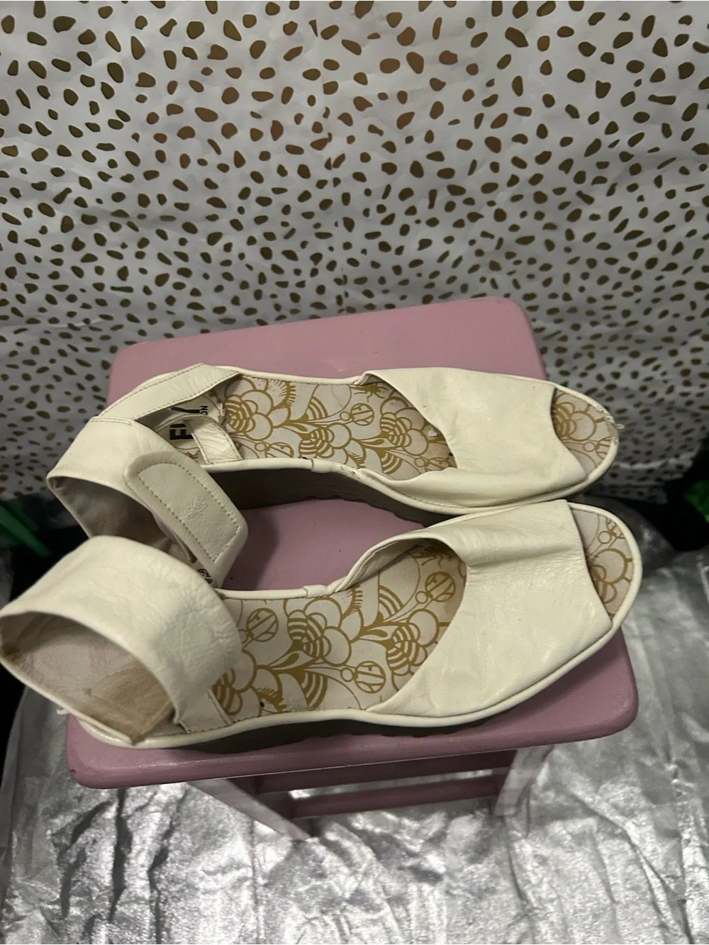 Fly London Cream Open-Toe Sandals with Floral Insole